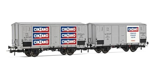 Rivarossi HR6606 FS 2-Einheiten-Pack Kühlwagen HGB 2 Achsen Metallkörper Silberlackierung mit Werbung Cinzano Rolling Stock - Wagons von Rivarossi