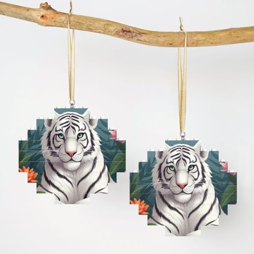 Baustein Puzzle Raute Bausteine Niedlich Weiß Tiger Baustein Block Puzzle für Erwachsene 3D Micro Bausteine Raute Weihnachtsbaum Ornament Lustige Geschenke für Freund von Rldobofe