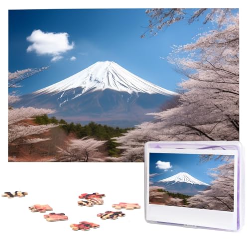 Mt. Fuji im Frühjahrspuzzle, 1000 Teile, personalisiertes Puzzle für Erwachsene, personalisiertes Bild mit Aufbewahrungstasche, Holzfotos, Puzzle für Familien-Heimdekoration (74,9 x 50 cm) von Rldobofe