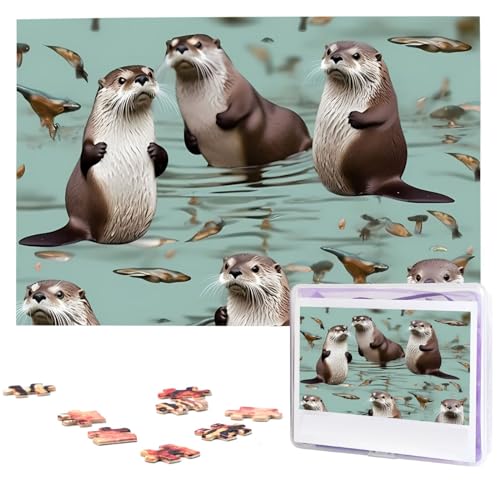 Otters1 Puzzles, 1000 Teile, personalisiertes Puzzle für Erwachsene, personalisiertes Bild mit Aufbewahrungstasche, Holzfotos, Puzzle für Familie (74,9 x 50 cm) von Rldobofe