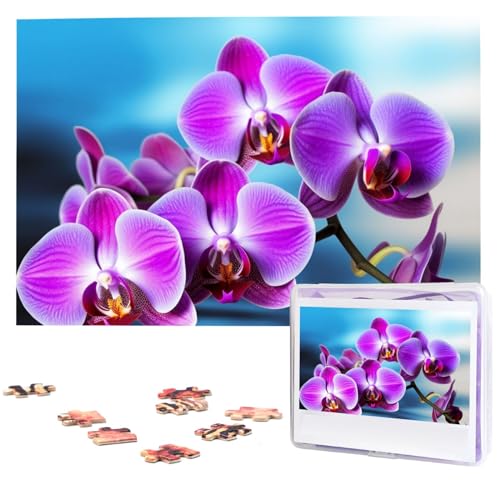 Schöne Orchideen-Puzzles, 1000 Teile, personalisiertes Puzzle für Erwachsene, personalisiertes Bild mit Aufbewahrungstasche, Holzfotos, Puzzle für Familien-Heimdekoration (74,9 x 50 cm) von Rldobofe