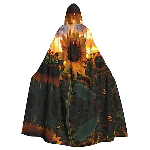 RoMuKa Modischer Kapuzenumhang mit Sonnenblumen-Motiv, charmant und bunt, erste Wahl für Partys, Tänze, Erwachsene, dekorative Umhänge, Halloween, Kapuzenumhang, Schwarz, Schwarz, Einheitsgröße von RoMuKa