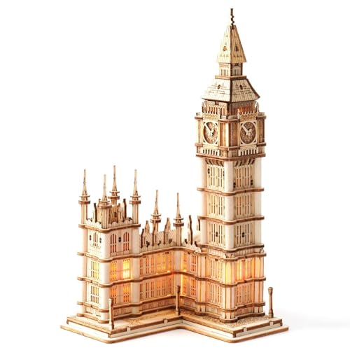 RoWood 3D Puzzle Big Ben Modellbau aus Holz - DIY Holzpuzzle Modellbausatz Bastelsets für Erwachsene - Handwerk Holzbausatz Geschenk zum Geburtstag/Weihnachten von ROKR