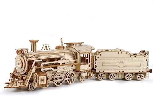 ROWOOD 3D Puzzle Holz Dampflokomotive Für Erwachsene, DIY Holzpuzzle Modelleisenbahn Modellbausatz Für Kinder, Geschenke Für Männer Und Frauen von rowood