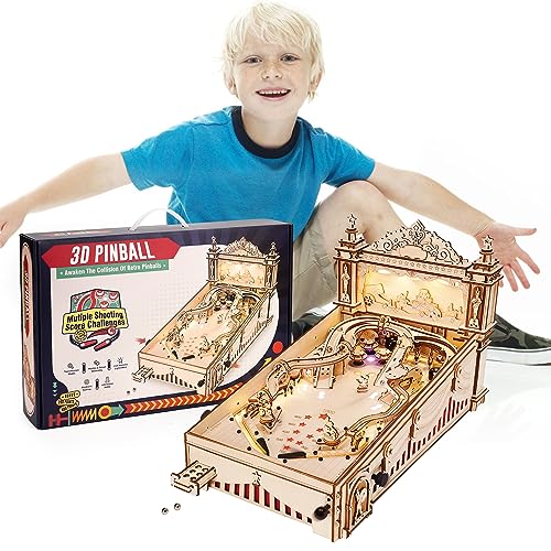 RoWood 3D Puzzle Flipperautomat aus Holz | DIY Tischflipper Modellbau Pinball Modellbausatz für Erwachsene | Komplexer Holzpuzzle Flipper Spielautomaten Geschenk von rowood