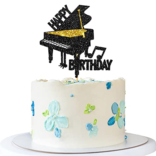 RoadSea Klavier Happy Birthday Tortenaufsatz - Musikthema Geburtstag Party Kuchen Zubehör für Junge Mädchen - Pianist Musiker Geburtstag Party Dekorationen - Schwarz & Gold Glitter RoadSea Klavier Happy Birthday Tortenaufsatz - Musikthema Geburtstag Party Kuchen Zubehör für Junge Mädchen - Pianist Musiker Geburtstag Party Dekorationen - Schwarz & Gold Glitter von RoadSea