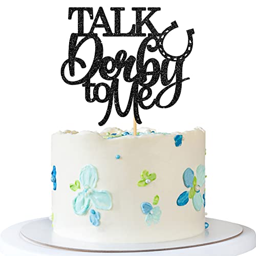 RoadSea Talk Derby to Me Cake Topper – Derby Racing Geburtstag Party Kuchen Supplies – Pferderennen – Junggesellinnenabschied Dekorationen – Schwarz Glitzer von RoadSea