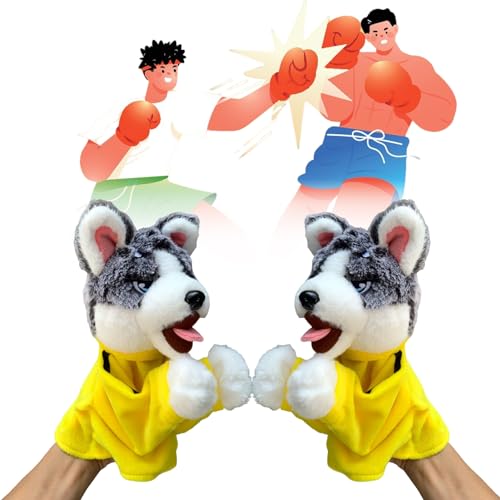 Kung Fu Husky Handpuppe mit Sound, Boxen gefülltes Anima-Handhandschuhspielzeug für Jungen und Mädchen von 3–12 Jahren Gelb von Roadoor