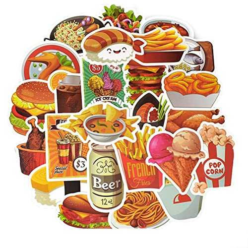 Roadoor Instant Food Random Sticker Pack, 50 Stück Fast Food Drinks Selbstklebende Aufkleber für Laptops, Flaschen, Skateboard, Motorrad Sets Aufkleber von Roadoor