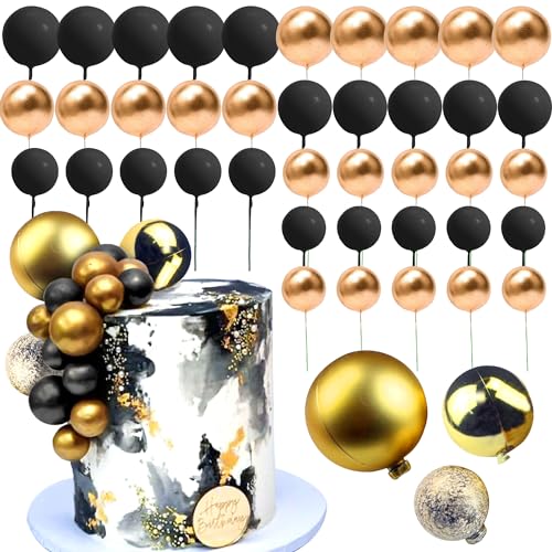 12 Stück schwarze goldene Kugel-Kuchendekoration schwarz goldene Kugel Kuchendekoration schwarz goldene Kugel Geburtstagsparty Zubehör schwarz goldene Kugel Geburtstagsparty Gastgeschenke von Roaring Good Time