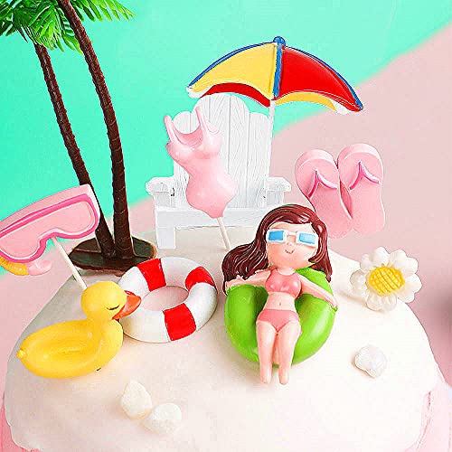 8 Stück rosa Schwimmbad Kuchen Dekoration Strand Kuchen Dekoration Schwimmbad Kuchen Topper Sommer Strand Kuchen Topper Sommer Geburtstag Party Zubehör Strand Party Zubehör Schwimmbad Party Zubehör von Roaring Good Time