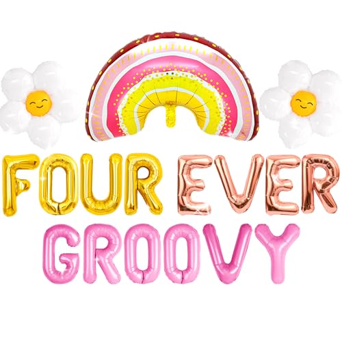 Four Ever Groovy Birthday Decoration Four Ever Groovy Banner Backdrop Four Ever Groovy Balloons Groovy 4th Birthday Decoration Groovy Daisy Balloons von Roaring Good Time