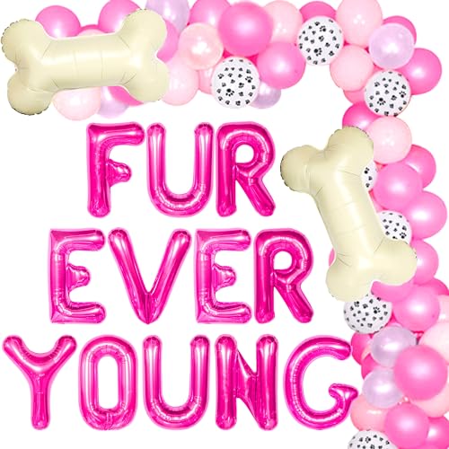 Roaring Good Time 15 Stück rosa Hund Geburtstag Party Dekoration Fell Ever Young Pet Puppy Geburtstag Party Supplies Dekorationen Lets Pawty Ballons Welpen-Motto Geburtstagsdekorationen Hundeballons von Roaring Good Time