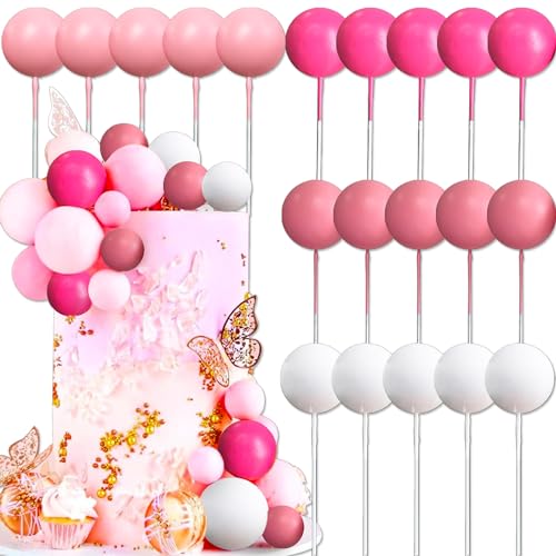 Roaring Good Time 20 PCS Pink Balls Cake Decoration Hot Pink Baby Shower Cake Decoration Pink White Cake Decoration Boho Cake Decoration for Wedding Birthday Bachelorette Party von Roaring Good Time