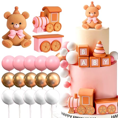 Roaring Good Time Baby Bär Tortendeko Rosa Bär Baby Shower Cake Topper Bären Zug Kuchendeko Baby Shower Geburtstag Kuchen Dekoration von Roaring Good Time