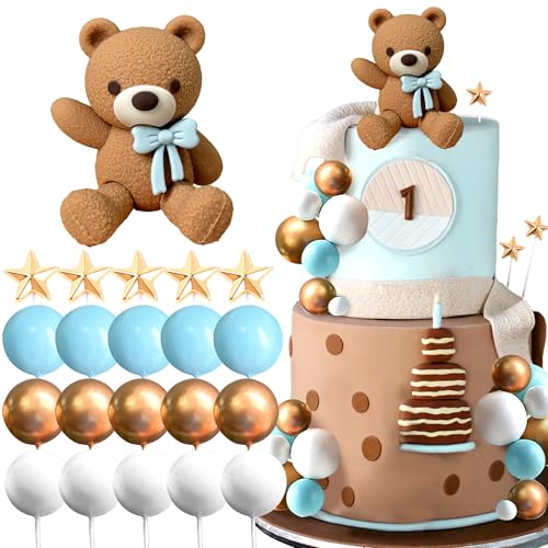 Roaring Good Time Blau Teddybär Tortendeko Tortendeko Taufe Junge Tortendeko Junge 1 Jahr Blau Tortendeko Teddybär Kuchen Dekoration für Hochzeit Babyshower Geburtstag Party von Roaring Good Time