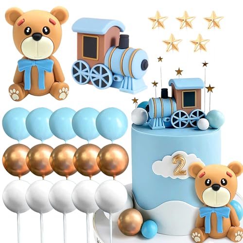 Roaring Good Time Blauer Bär Tortendeko Blau Gold Kugeln Cake Topper Bären Tortendeko Baby Shower Geburtstag Kuchen Dekoration von Roaring Good Time