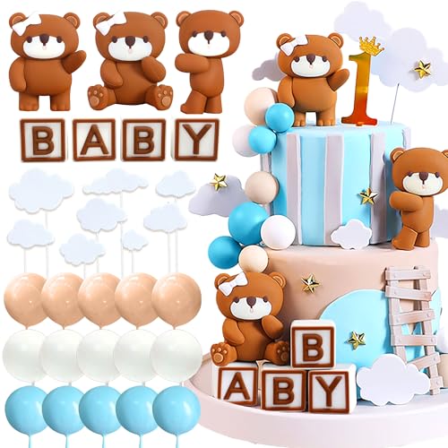 Roaring Good Time Boho Bär Tortendeko Blau Gold Kugeln Cake Topper Bären Kuchen Tortendeko Baby Shower Geburtstag Tortendeko von Roaring Good Time