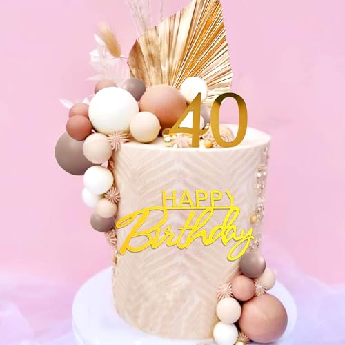 Roaring Good Time Boho Geburtstag Deko 40 Geburtstag Tortendeko Topper Beige Weiß Kugeln Cake Topper Happy Birthday Schild Cake Topper Zahl 40 Cake Topper für Geburtstagsdeko Frauen von Roaring Good Time