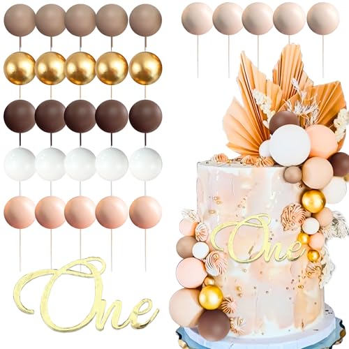 Roaring Good Time Boho Gold First Birthday Cake Topper Gold Weiße Kugeln Tortenaufleger Gold Ein Tortenaufleger für Gold Boho Sun First Birthday Party Deko Zubehör von Roaring Good Time