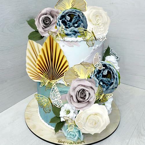 Roaring Good Time Boho Kuchen Topper Blume Kuchen Dekorationen Blau Kuchen Dekorationen Palmenblätter Schmetterling für Hochzeit BabyDusche Geburtstag Party Supplies von Roaring Good Time