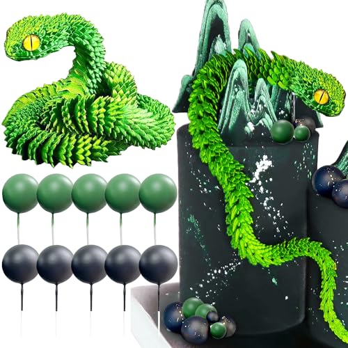 Roaring Good Time Fantasy Snake Cake Decoration Wizard Cake Topper Green Black Balls Cake for Birthday Fantasy Fan Party Supplies von Roaring Good Time