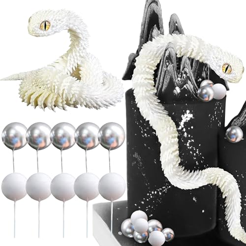 Roaring Good Time Fantasy Snake Cake Decoration Wizard Cake Topper White Silver Balls Cake for Birthday Fantasy Fan Party Supplies von Roaring Good Time