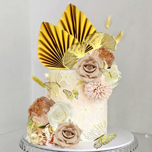 Roaring Good Time Blume Kuchen Topper Rose Gold Tortendekorationen Palmblätter Schmetterling für Hochzeit Baby Dusche Geburtstag Party Supplies von Roaring Good Time