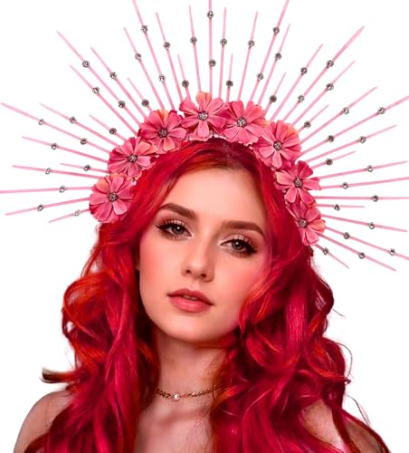 Roaring Good Time Halo Krone Spiked Crown Stirnband Rosa Sunburst Zip Tie Kopfstück Göttin Kostüm für Hochzeit Fotoshooting Cosplay Festumzug Festival Renaissance von Roaring Good Time