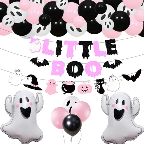 Roaring Good Time Little Boo Babyparty Dekorationen Mädchen Halloween Babyparty Dekorationen Gruselige Babyparty Dekorationen Little Boo Banner Rosa Schwarz Luftballons Geisterballons von Roaring Good Time