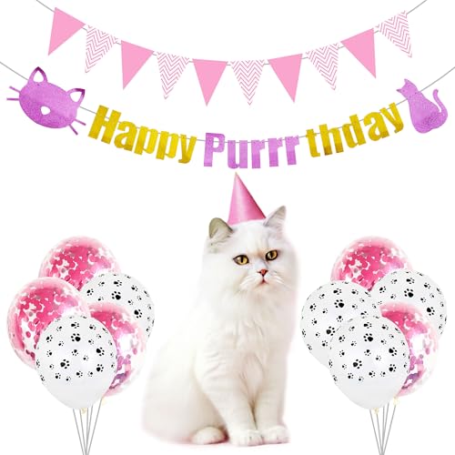 Roaring Good Time Pink Birthday Cat Birthday Party Decoration Happy Purrthday Sign Pet Cat Birthday Party Supplies Decorations Lets Pawty Balloons Cat Themed Birthday Decorations Cat Balloons von Roaring Good Time