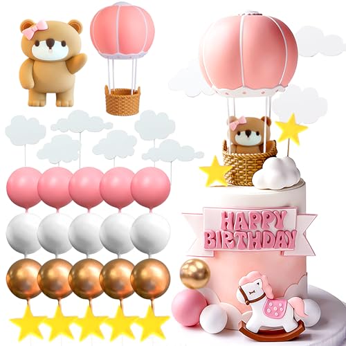 Rosa Bär Tortendeko Baby Bär Baby Shower Cake Topper Heißluftballons Tortendeko Baby Shower Geburtstag Kuchen Dekoration von Roaring Good Time