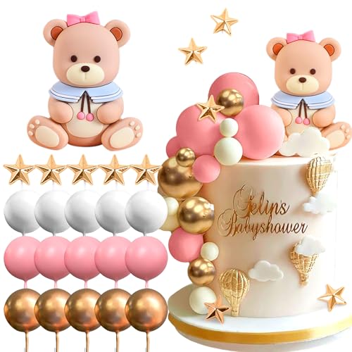 Roaring Good Time Rosa Bär Tortendeko Rosa Gold Kugeln Cake Topper Bär Tortendeko Baby Shower Geburtstag Kuchen Dekoration von Roaring Good Time