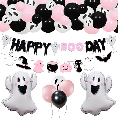 Roaring Good Time Rosa Schwarz Happy Boo Day Banner Luftballons Halloween Geburtstag Party Banner Geisterballons Halloween Babyparty Geburtstag Party Dekorationen von Roaring Good Time