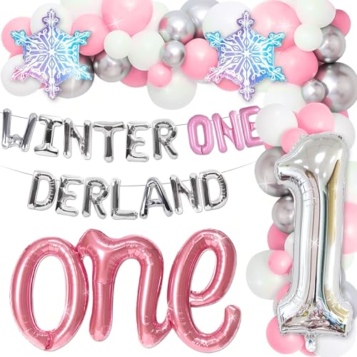 Roaring Good Time Rosa Winter Onederland 1. Geburtstag Dekoration Pinguine Zahl Folie 1 Luftballons Schneeflocke Erster Geburtstag Party Hintergrund für Winter Erste Geburtstagsfeier von Roaring Good Time