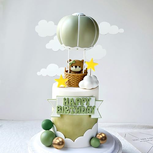 Roaring Good Time Salbeigrün Bär Tortendeko Heißluftballons Kugeln Cake Topper Boho Bären Tortendeko Baby Shower Geburtstag Tortendeko von Roaring Good Time