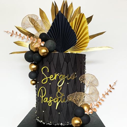 Schwarz Gold Kugeln Kuchen Topper Gold Blätter Kuchen Dekoration Abschlussball Kuchen Dekoration Brüllende 20er Jahre Kuchen Dekoration 1920er Jahre Party Supplies von Roaring Good Time