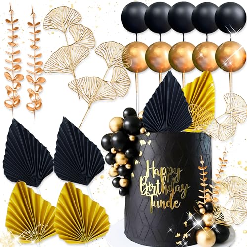 Roaring Good Time Schwarz Gold Kugeln Kuchen Topper Gold Blätter Kuchen Dekoration Abschlussball Kuchen Dekoration Brüllende 20er Jahre Kuchen Dekoration 1920er Jahre Party Supplies Silvester Party von Roaring Good Time