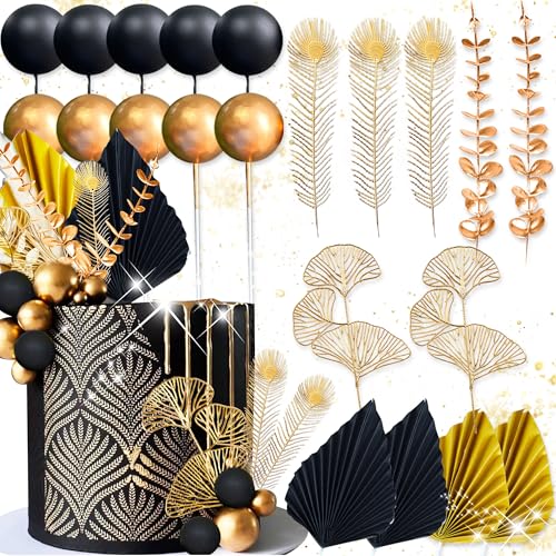 Schwarz Gold Kugeln Kuchen Topper Gold Blätter Kuchen Dekoration Abschlussball Kuchen Dekoration Brüllende 20er Jahre Kuchen Dekoration 1920er Jahre Party Supplies von Roaring Good Time