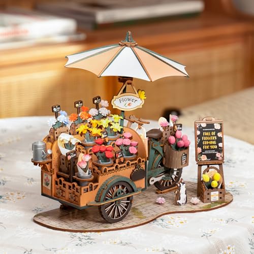 ROBOTIME 3D Puzzle Holz Blumenwagen Holzpuzzle Erwachsene, Modellbausatz Holzbausatz Bücherregal Deko Geschenke für Erwachsene und Kinder von Robotime