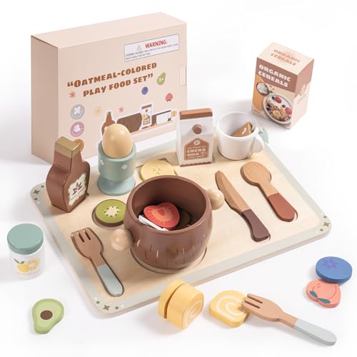 ROBOTIME Kinderküchenzubehör aus Holz, Spiellebensmittel-Frühstücksset, Spielküchenzubehör, Holzspielzeug, Jungen-Mädchen-Geschenke von Robotime