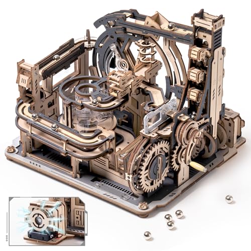 ROBOTIME Kugelbahnen Murmelbahn Elektrische 3D Puzzle Holzpuzzle Erwachsene Modellbau Bastelset Modellbausatz Holz Holzbausatz Spielzeug Geschenk für Kinder Erwachsene Jungen (MURMEL-WELTRAUMHAFEN) von Robotime