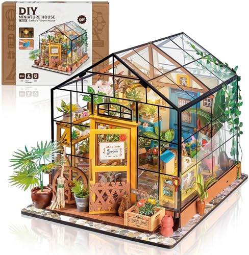 ROBOTIME Miniatur Haus Gewächshaus DIY Miniature House Holz Mit Möbel und Licht, Puppenhaus für Erwachsene Mädchen und Jungen Geschenk zum Muttertag von Robotime