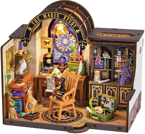 ROBOTIME Miniatur Haus Magisches Bücherzimmer, DIY Miniature House Kit Holz Puppenhaus Modellbau Bausatz Geschenk für Erwachsene und Kinder von Robotime