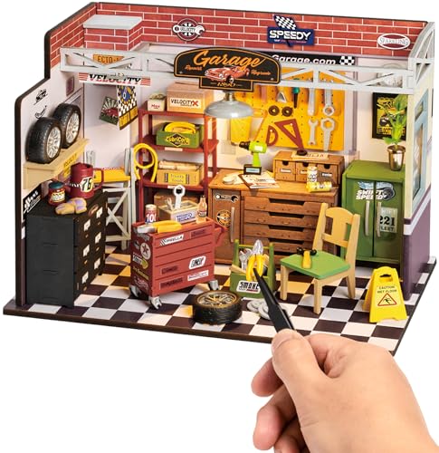 ROBOTIME Miniatur Haus aus Holz Garage Werkstatt - DIY Miniature House Bausatz - Basteln Bastelset Geschenke für Erwachsene und Kinder von Robotime