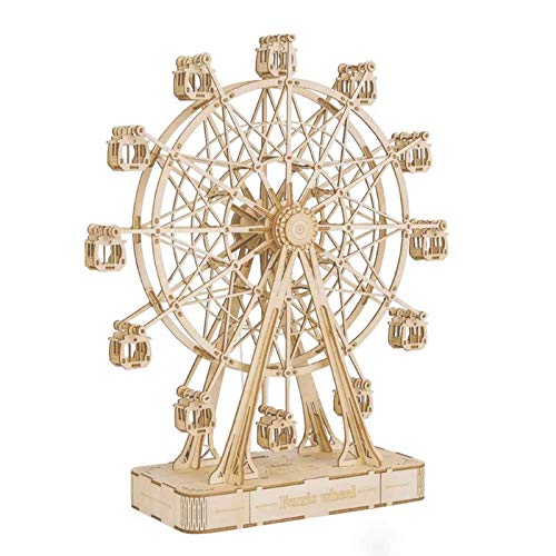 Robotime DIY Riesenrad Holzpuzzle 3D mit Musikbausätzen Holz Modellbausatz Puzzle Mechanische Modellbau Bastelset knobelspiele Bausatz für Erwachsene und Kinder von ROBOTIME