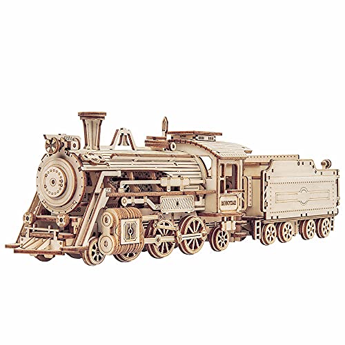 Robotime 3D Puzzle Holz Dampflokomotive, Modellbautze für Erwachsene, Selbstmontage, Mechanische Construktion Handwerk für Kinder, Jugendliche und Erwachsene von ROBOTIME