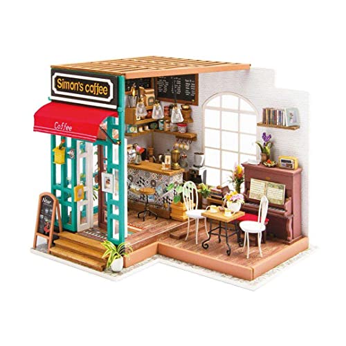 Robotime DG109 Rolife Simon's Cafe Miniatur-Puppenhaus aus Schichtholz und Kunststoff, Maße: 23 x 19 x 19 cm, 203 Teile von ROBOTIME