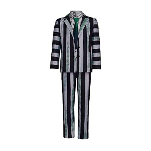 RocailleCos Beetlejuice Cosplay Kostüm für Herren, schwarz-weiße Streifen, Jacke, Hemd, Hose, Anzug für Erwachsene, Halloween-Outfits (schwarz und weiß, M) von RocailleCos