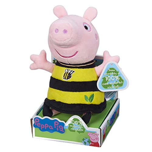 Rocco Giocattoli Pig Weiches Plüschtier Peppa, 20 cm hoch und komplett aus recyceltem Kunststoff hergestellt. Sortiert in Vier, Farbe Biene, 07381 von Rocco Giocattoli